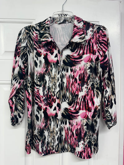 Multi Print Top With Zip and Collar