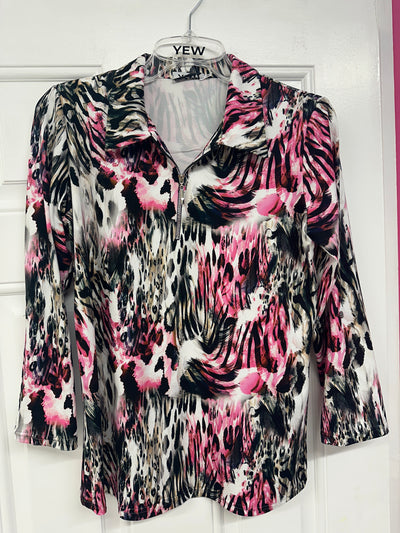 Multi Print Top With Zip and Collar