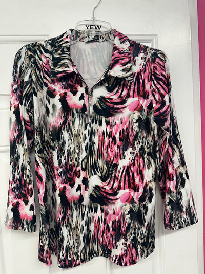 Multi Print Top With Zip and Collar