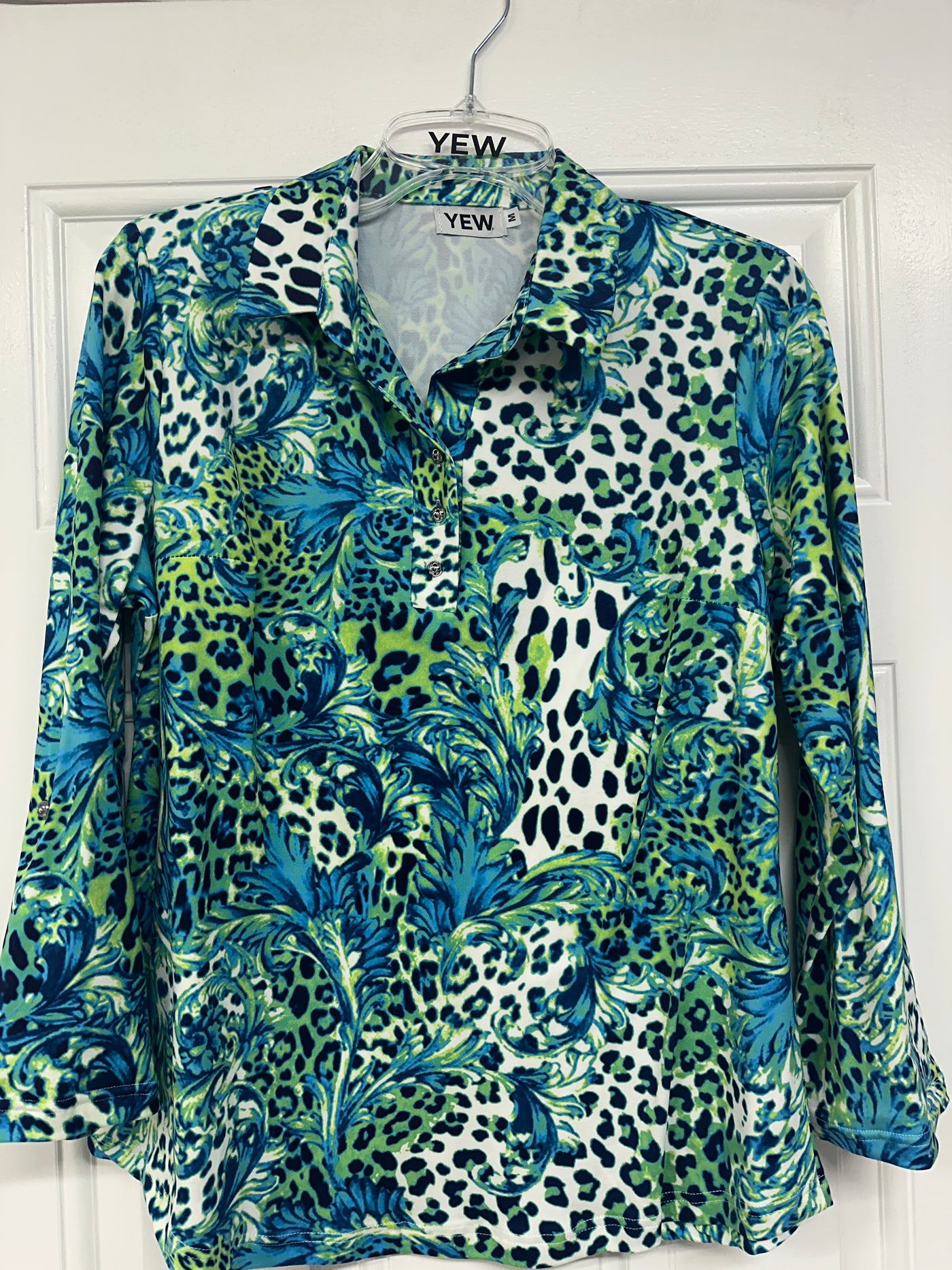 Green Multi Print Top With Collar