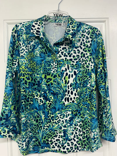 Green Multi Print Top With Collar