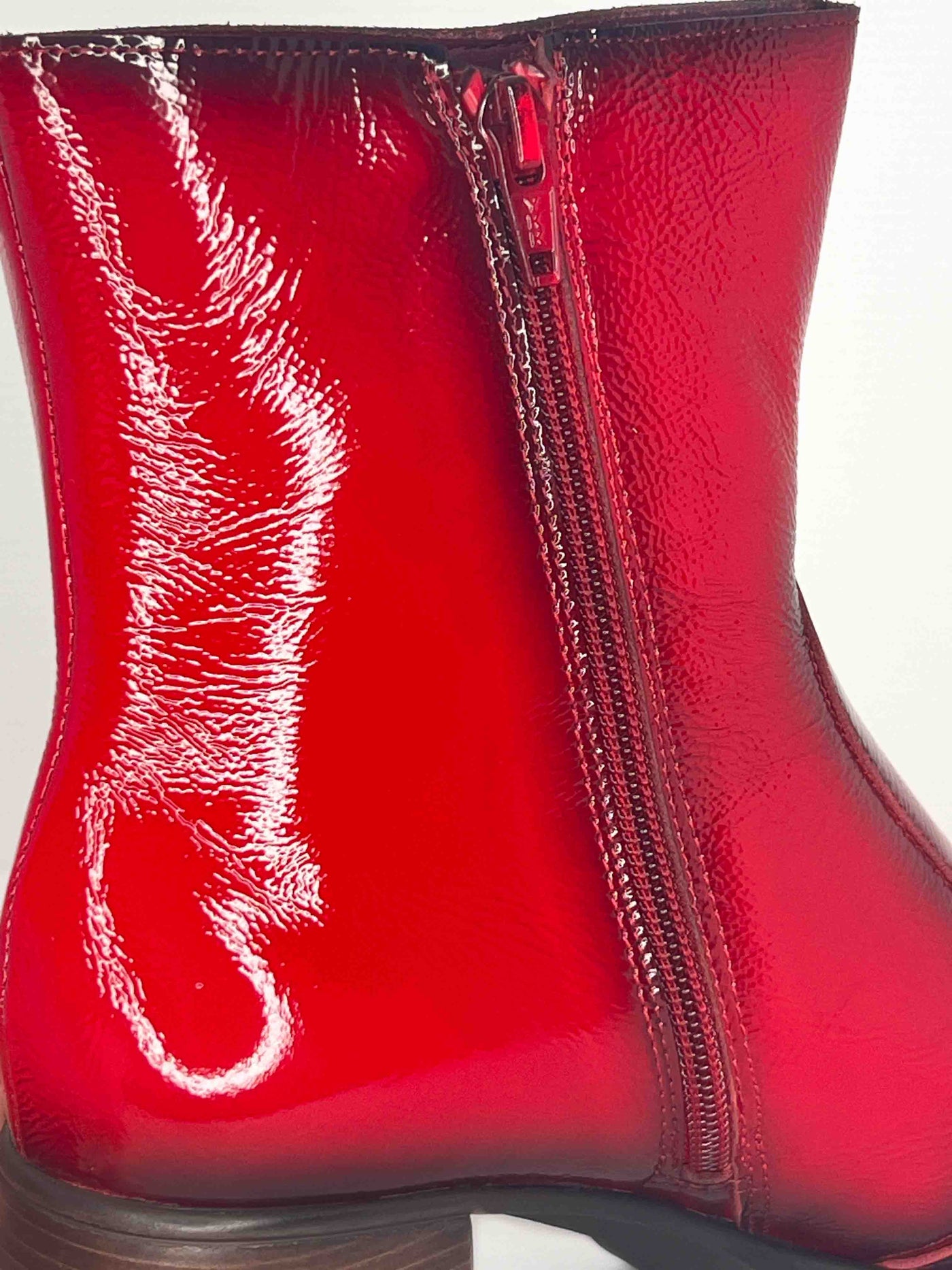 Red High Heel Block Boot With Zip