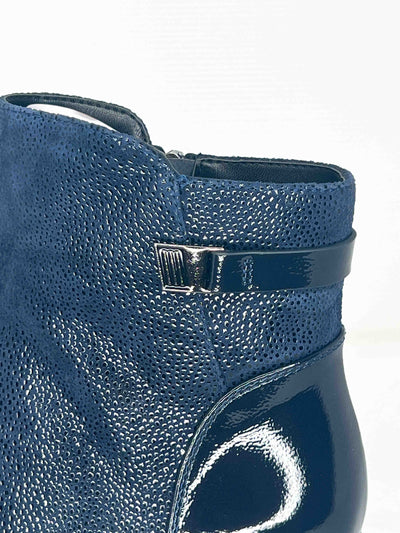 Navy Leatherette & Glitter Suede Heeled Boot