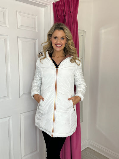 White Reversable Puffer Jacket with Hood