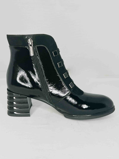 Black Leatherette & Suede Heeled Boot