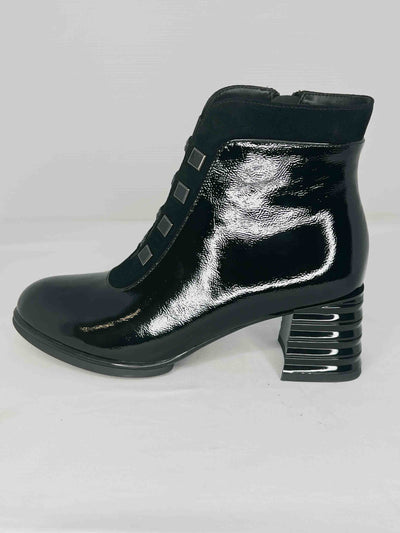 Black Leatherette & Suede Heeled Boot
