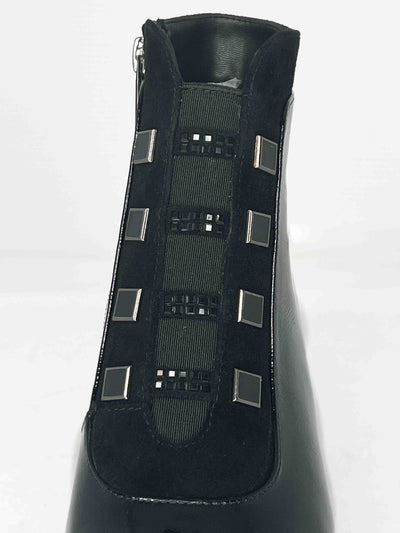 Black Leatherette & Suede Heeled Boot