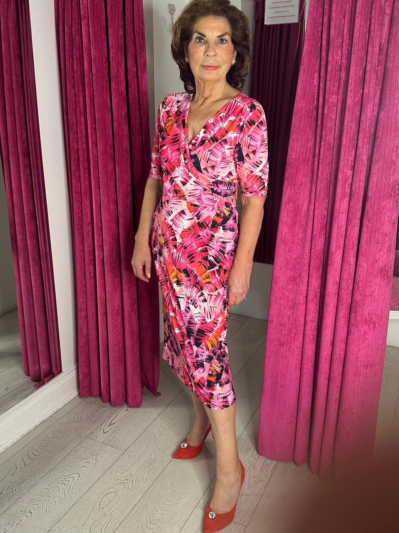 Pink Tropical Print Wrap Dress