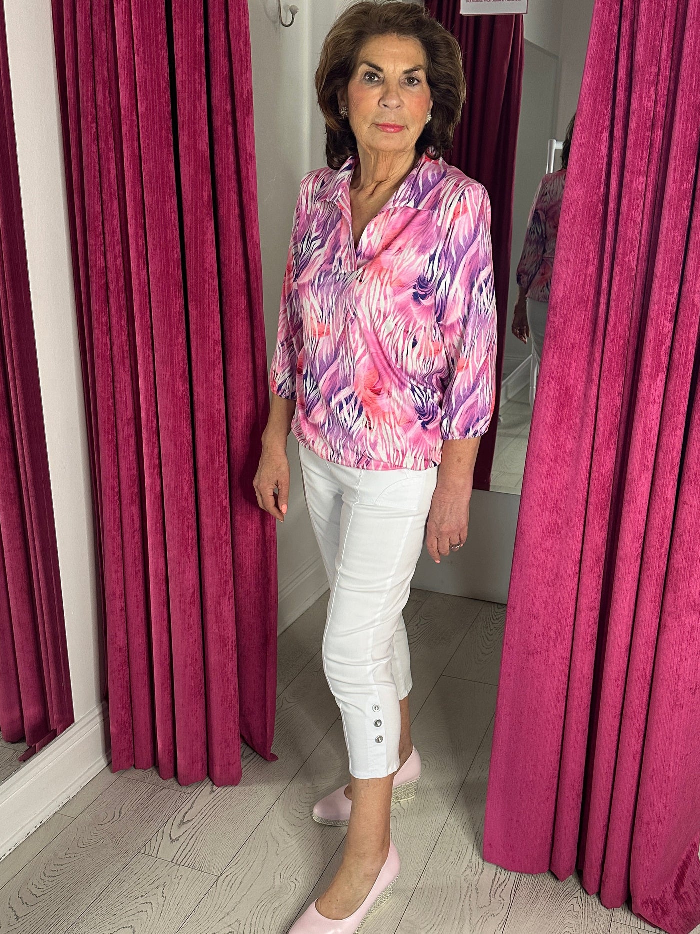 White 3/4 Trousers with Silver Button Detail