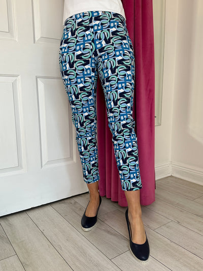 Navy, Blue & White Abstract Print Bella 3/4 Trousers