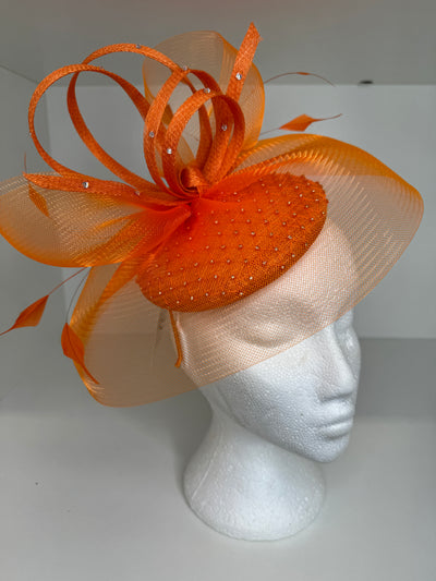 Orange Fascinator With Diamonte Detail