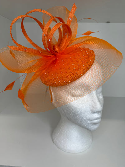 Orange Fascinator With Diamonte Detail