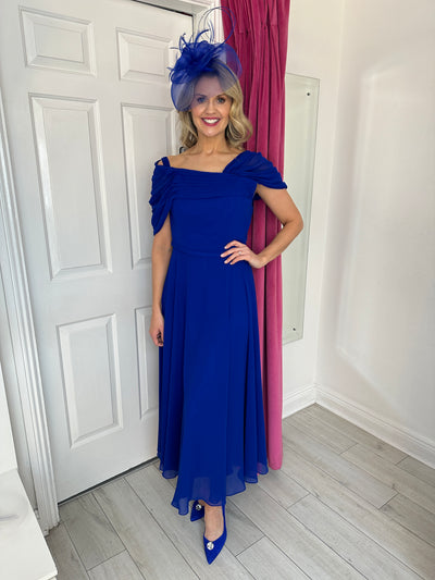 Royal Blue Dress with One Draped Shoulder