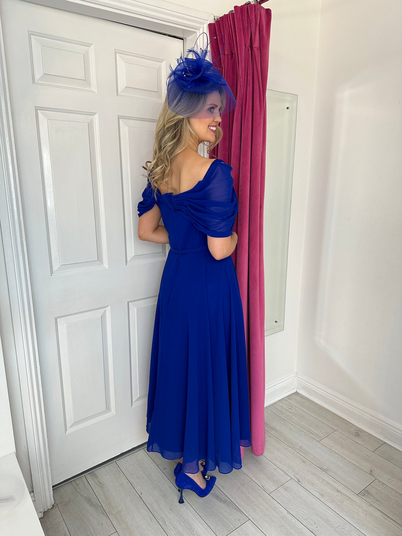 Royal Blue Dress with One Draped Shoulder