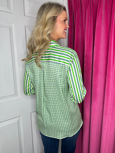 'Yapes' Green & Blue Striped Shirt