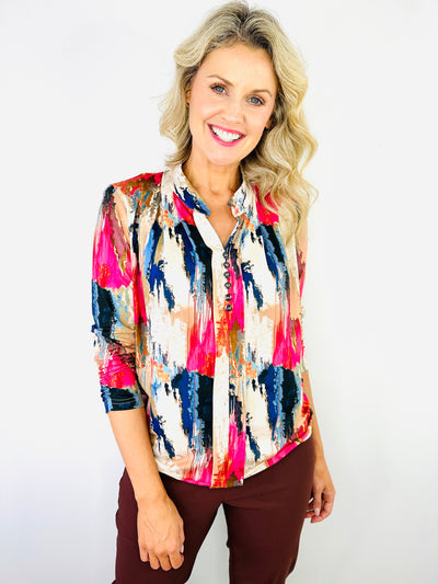 Colour Splash Top with Grandfather Collar