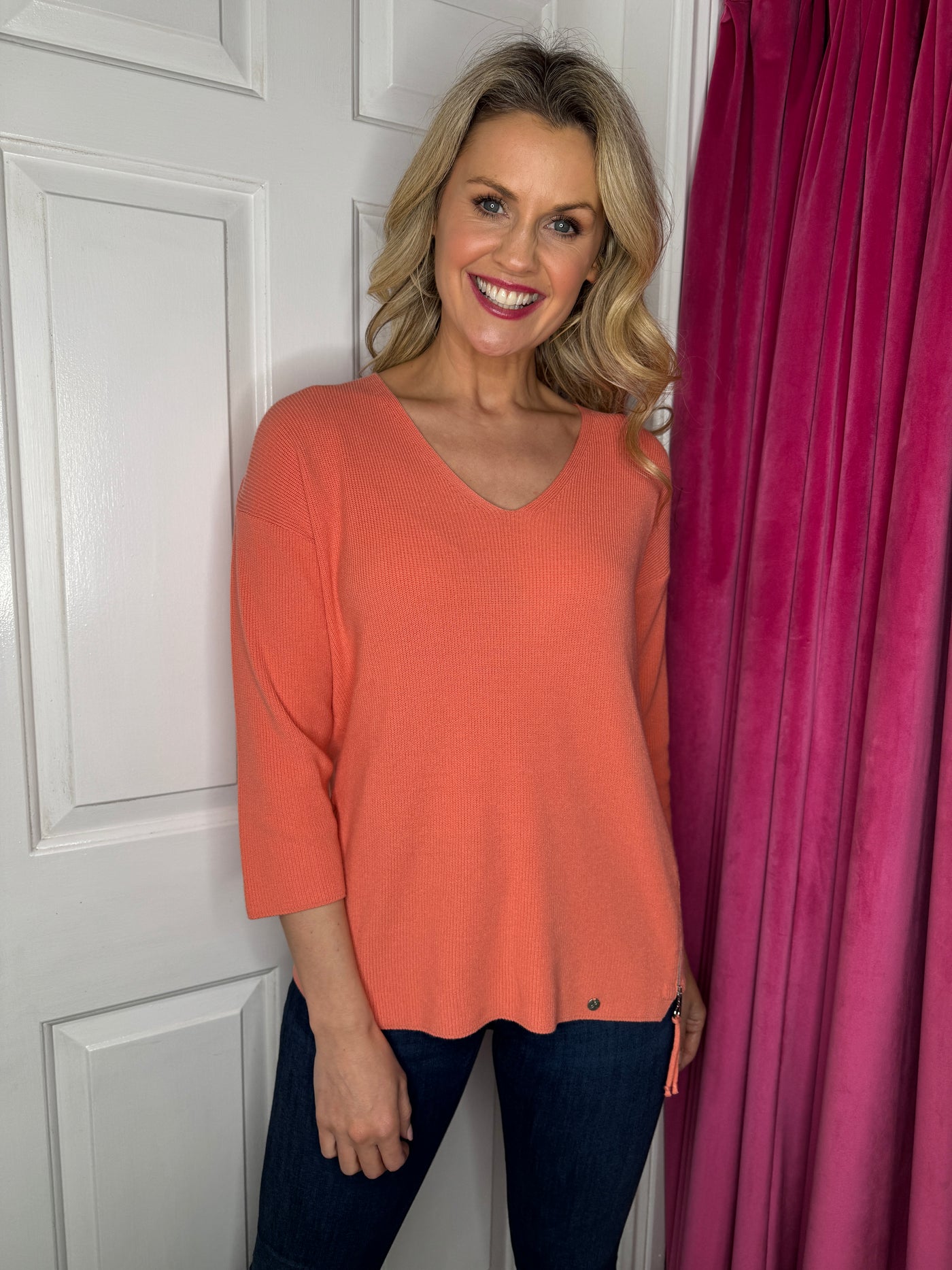 V-neck Jumper with Zip Detail on Sides