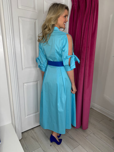 Shirt Style Dress with Tie Detailed Sleeve