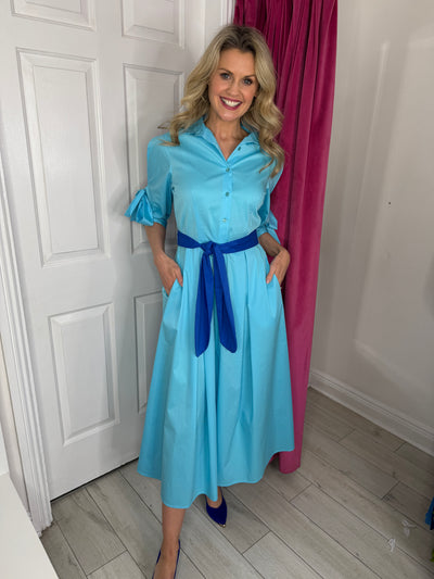 Shirt Style Dress with Tie Detailed Sleeve
