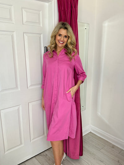 Bright Pink Buttoned Up Dress and 3/4 Sleeves