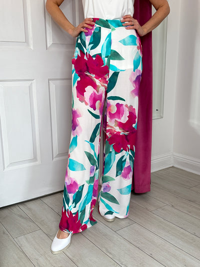 Orchid Print Wide Leg Trousers