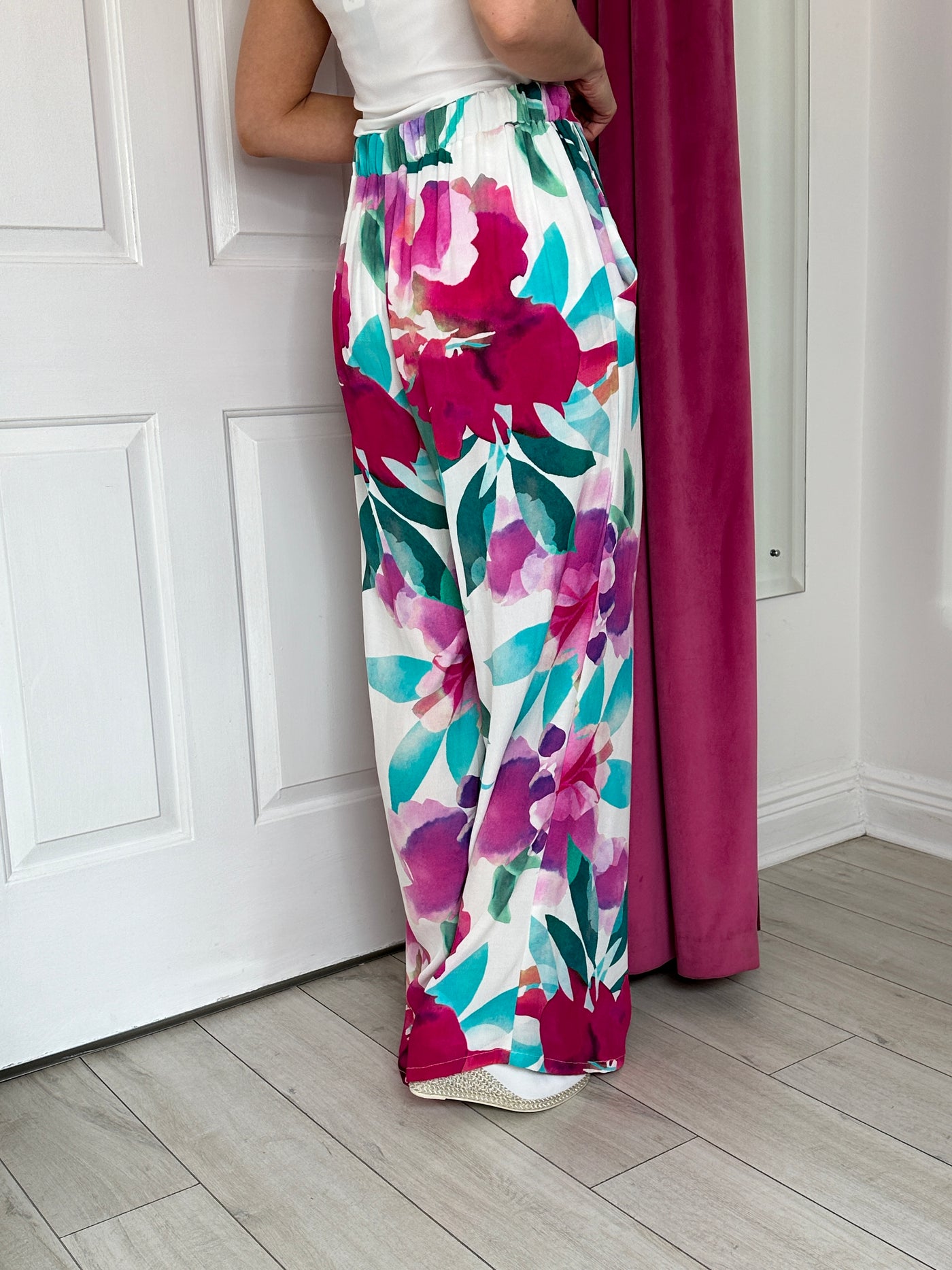 Orchid Print Wide Leg Trousers