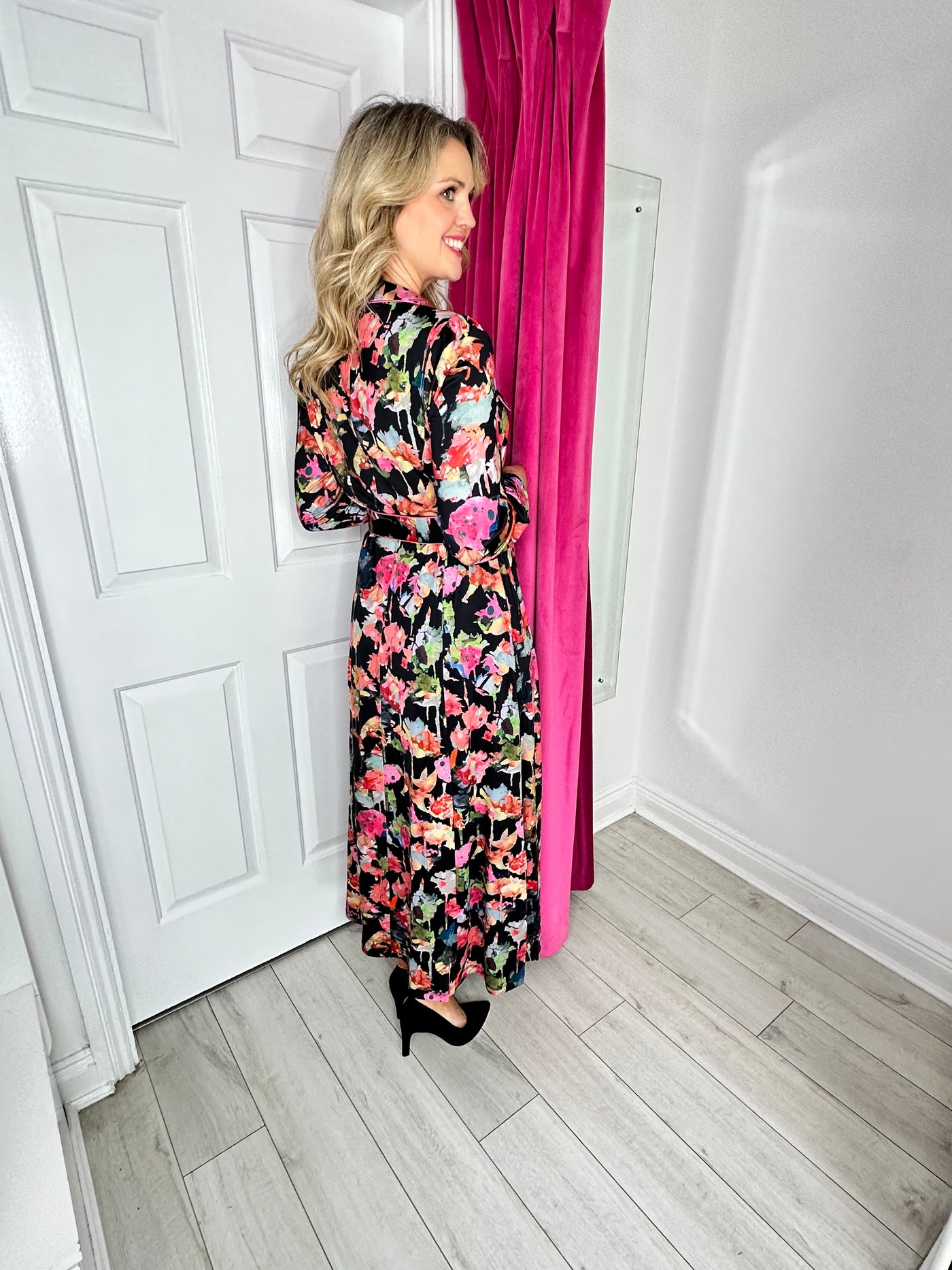 Black Maxi Dress with Multicoloured Design