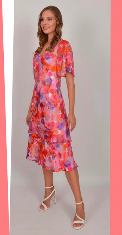 Layered Orange/Pink Mixture Short Sleeve Dress