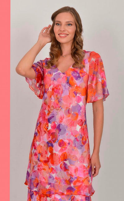 Layered Orange/Pink Mixture Short Sleeve Dress