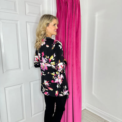 2 Piece Effect  Floral Print Waterfall Cardigan & Top