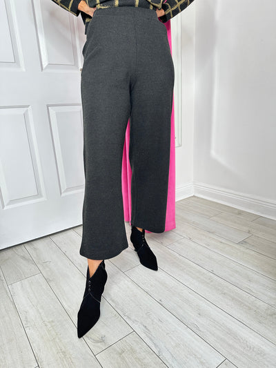 Black Wide Leg Trousers with Elasticated Waist and Pockets