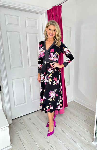 Floral and Polka Dot Long Sleeve Dress