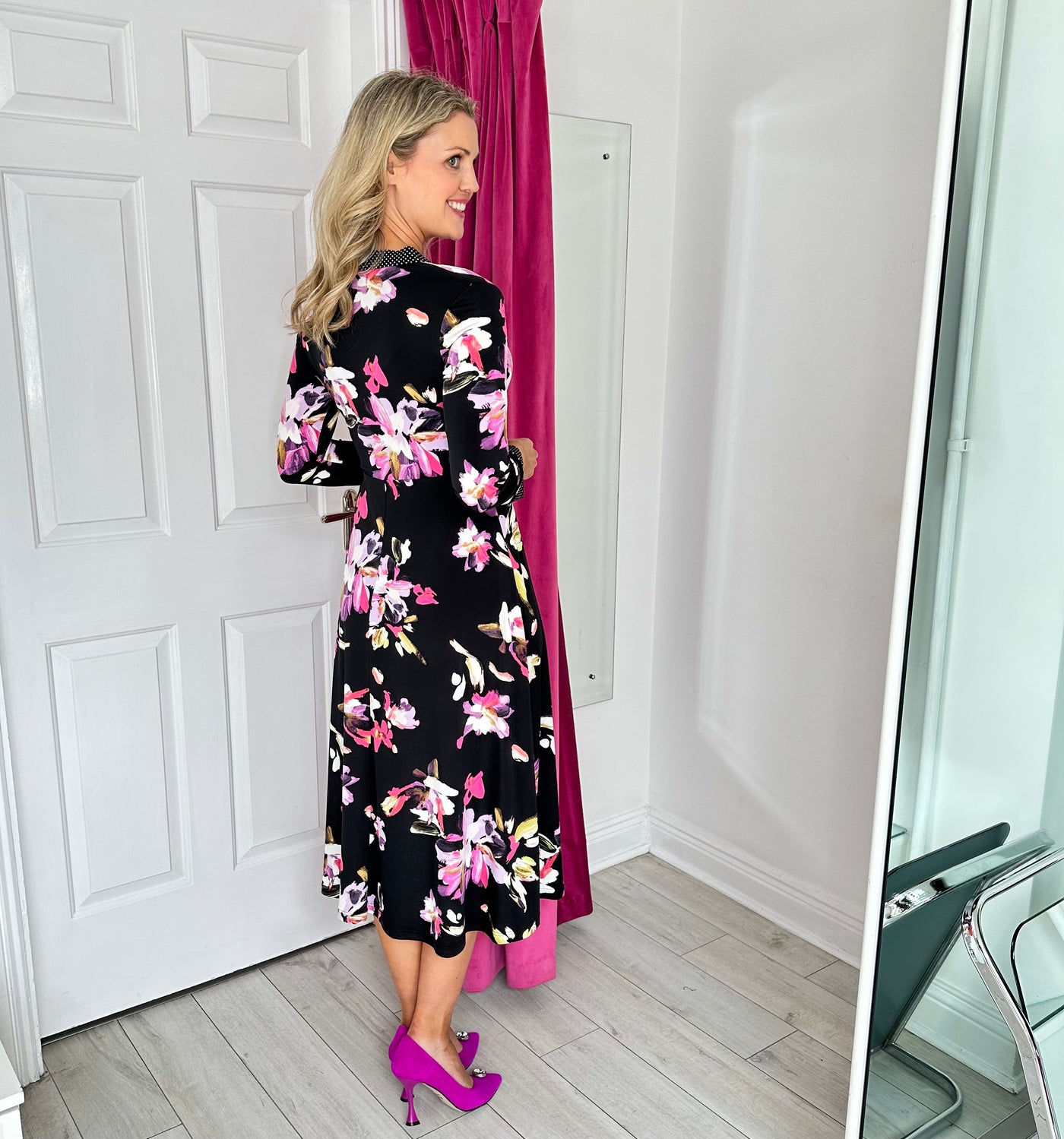 Floral and Polka Dot Long Sleeve Dress