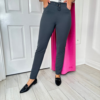 Brenda Stone Trousers with Elasticated Waist and Pockets