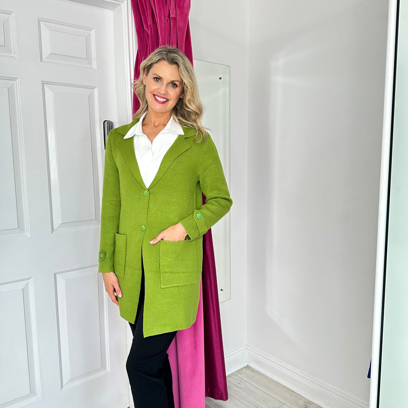 Green Lapel Coat With Buttons