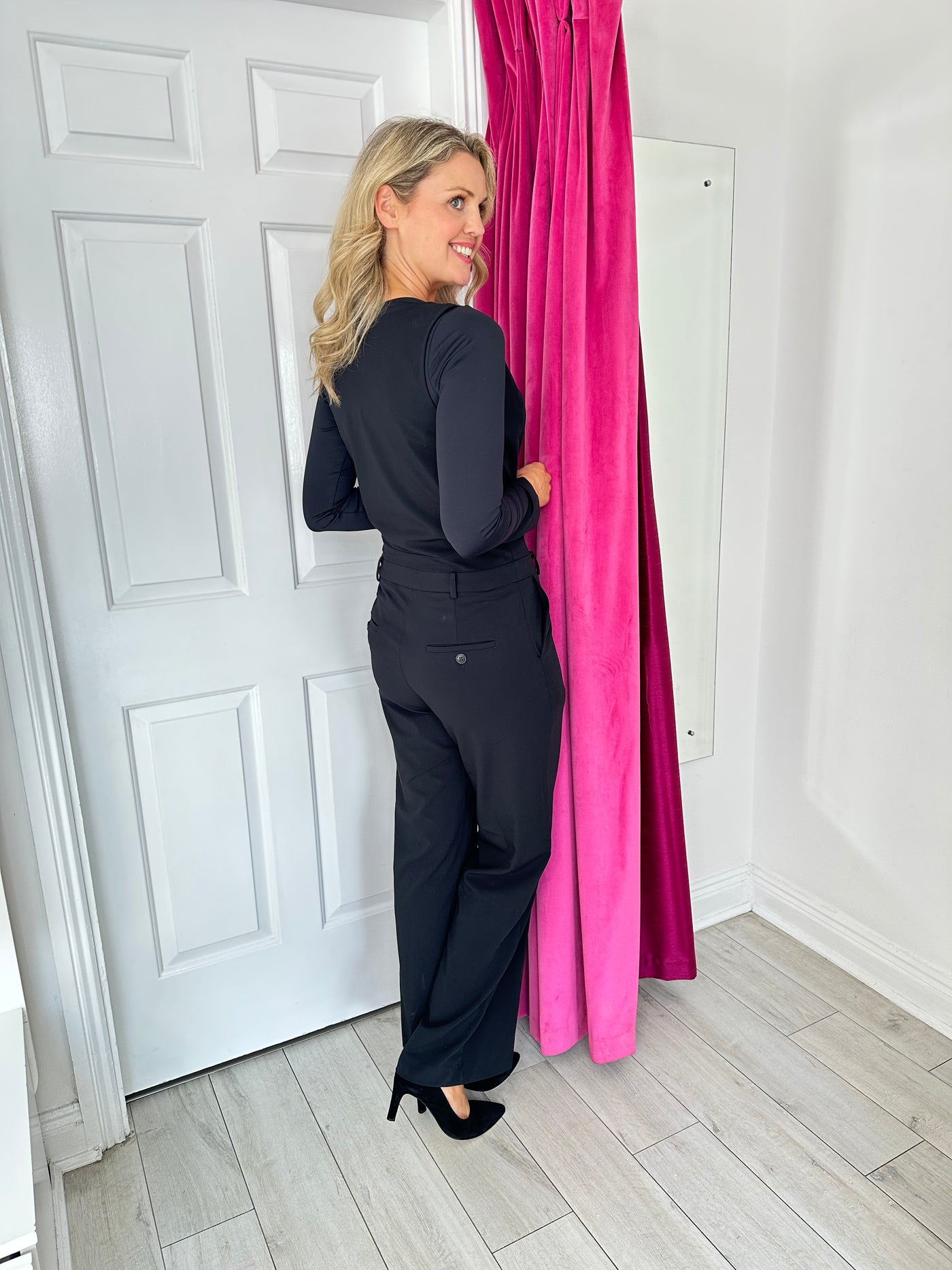 Black Suit Style Jumpsuit with Button Detail