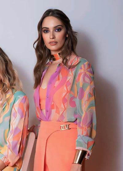 Pastel Abstract Print Button Up Shirt