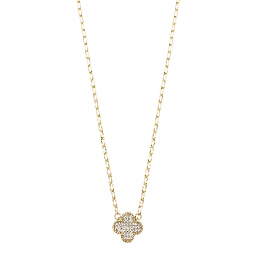 Four Leaf Clover Gold Chain Necklace with Silver Detail