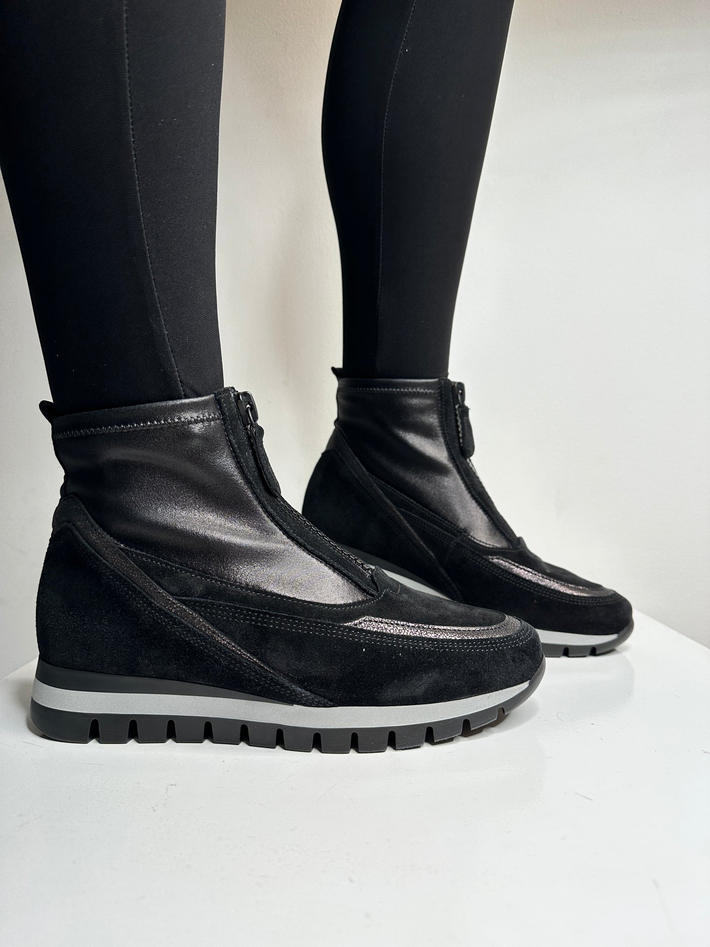 Black Platform Heel Ankle Boots With Zip