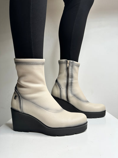 Cream Wedge Ankle Boots With Side Zip