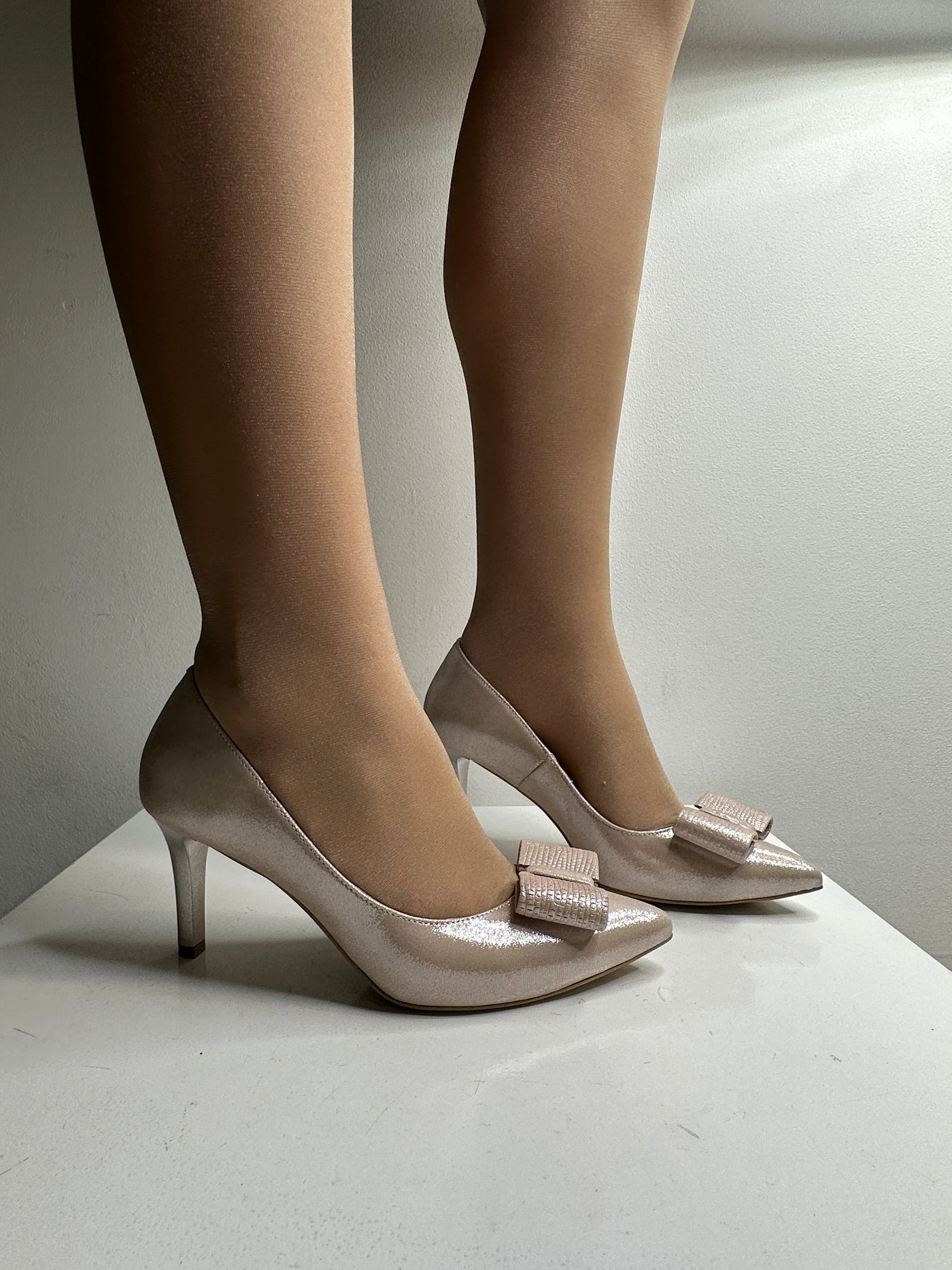Blush Shimmer Shoe with Bow Detail