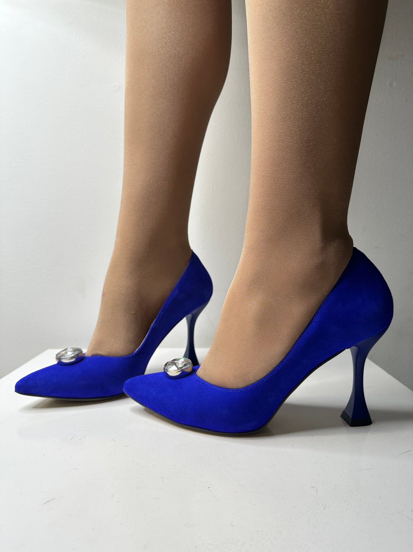 High Heel Cobalt Blue Shoe With Diamond Embellisnment