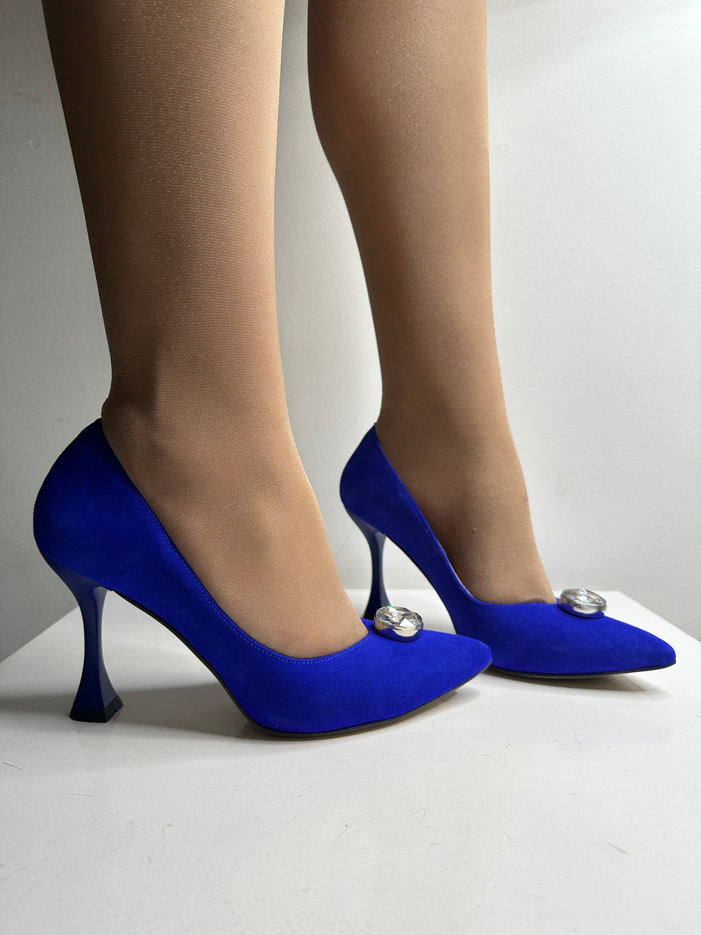 High Heel Cobalt Blue Shoe With Diamond Embellisnment
