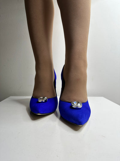 High Heel Cobalt Blue Shoe With Diamond Embellisnment