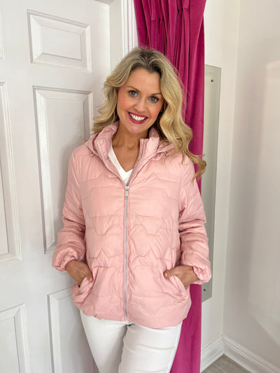 Light Pink Padded Jacket With Detachable Hood & Zip Pockets