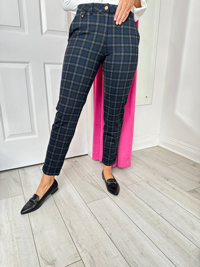 Grey Black & Navy Check Trousers
