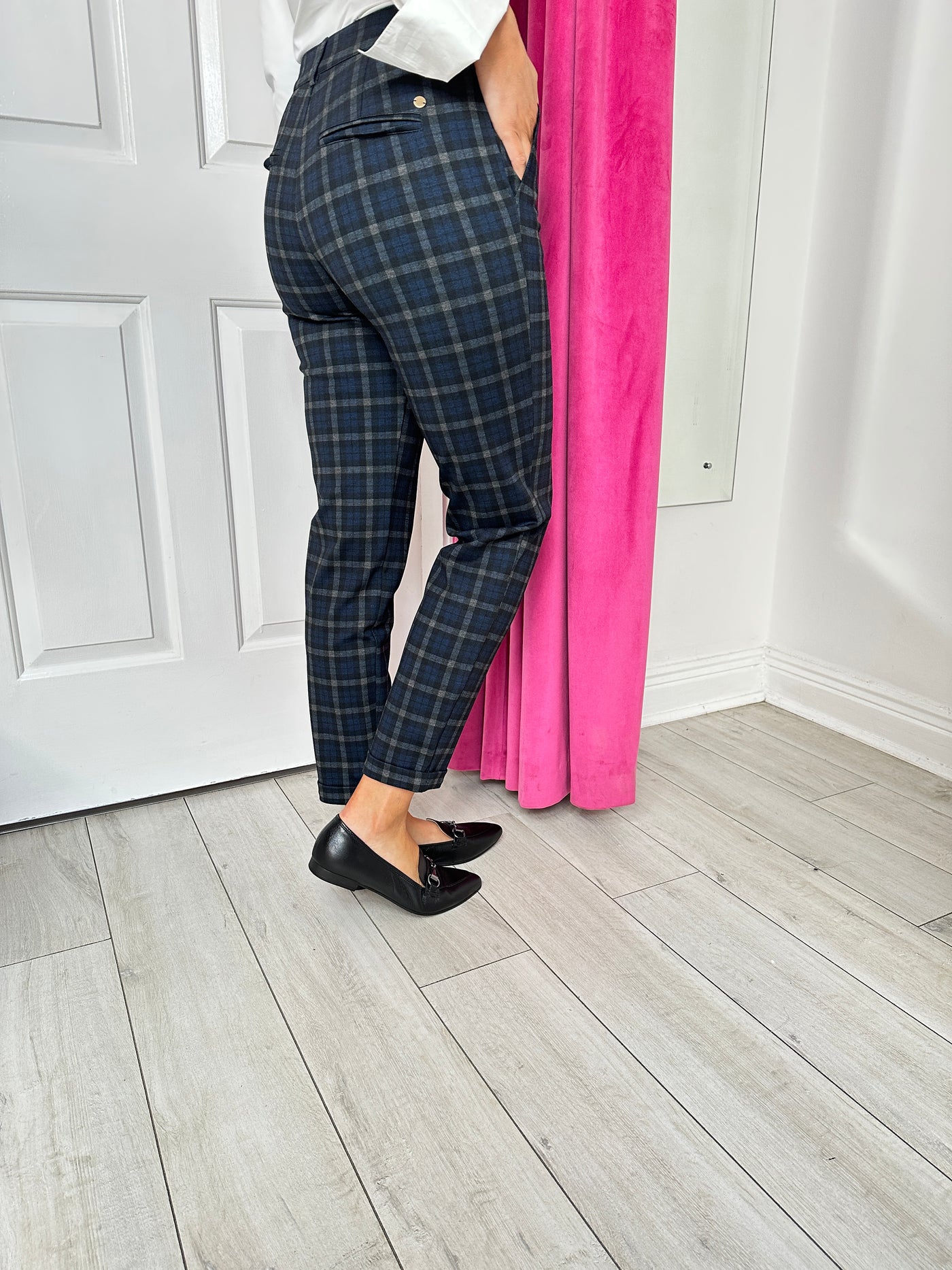 Grey Black & Navy Check Trousers
