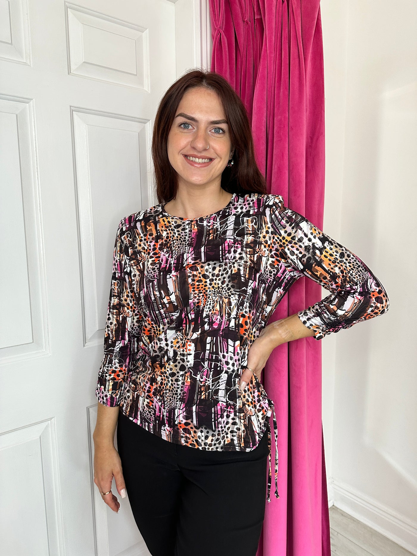 Abstract Multicoloured Top With Spot Detailing