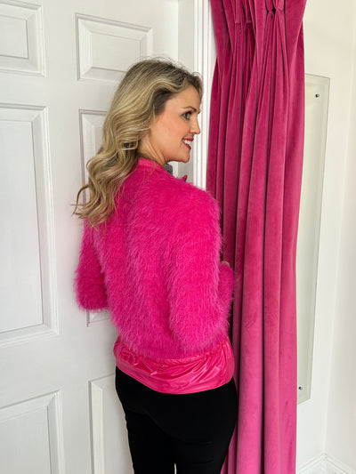 Pink Mohair Zip Up Jacket with Drawstring