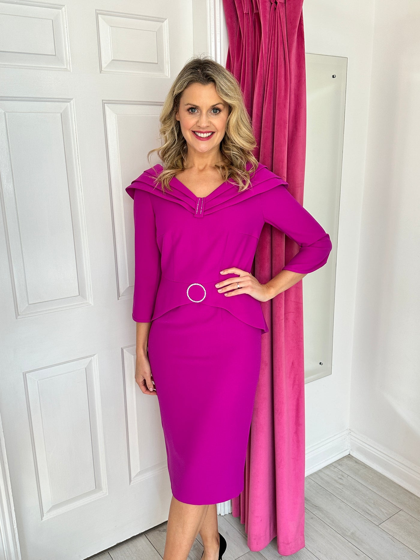 magenta peplum dress Peplum Gown With Mermaid Skirt 49071
